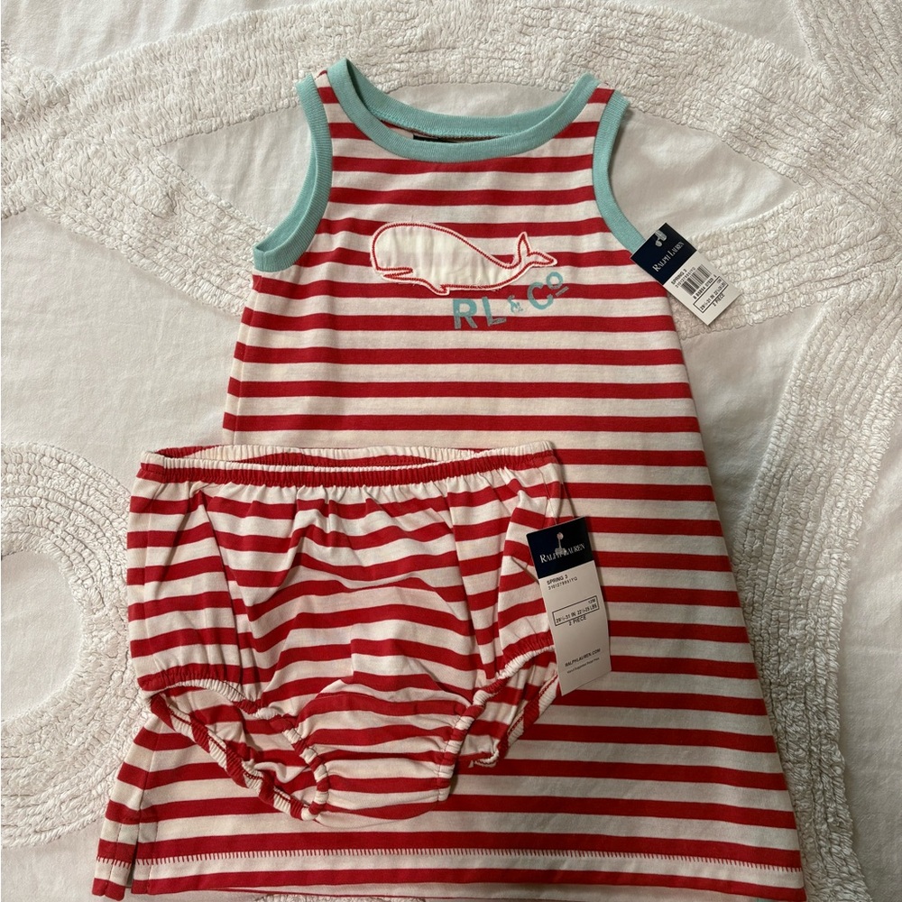Ralph Lauren Red and White Striped Baby Outfit
